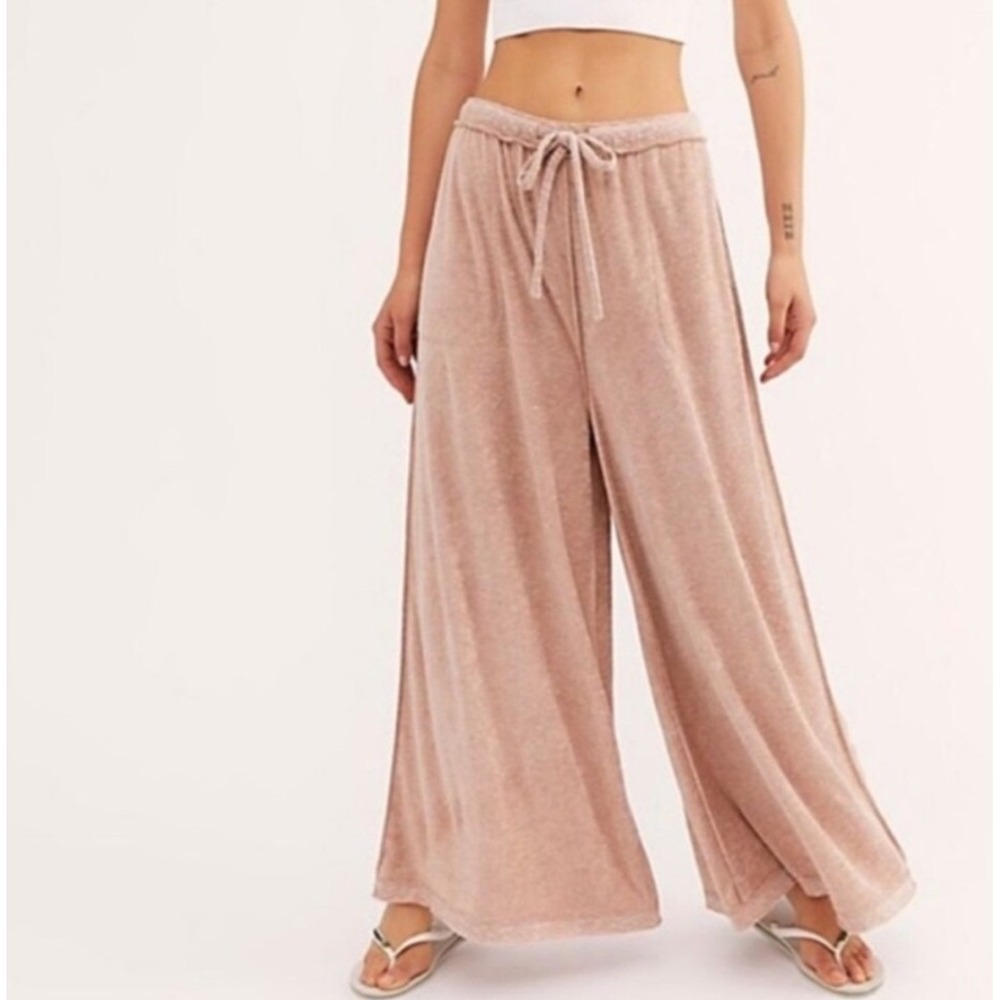 Free People Pants Women L Make It Maxi Wide Leg Soft Knit Terry Boho Palazzo